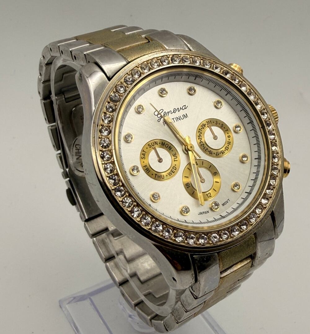 Elegant Geneva Platinum Two-tone Women's Crystal Quartz Watch, Working